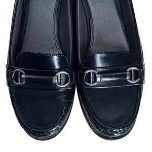 Life Stride 10 Womens Shoes Black Faux Leather Loafers Horse Bit Vegan Preppy